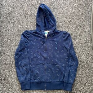 Blue Bird Junior’s Navy Blue Anchor Print Zip Up Hoodie Size Medium